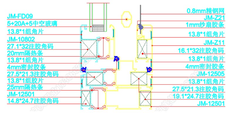 125斷橋平開窗型材